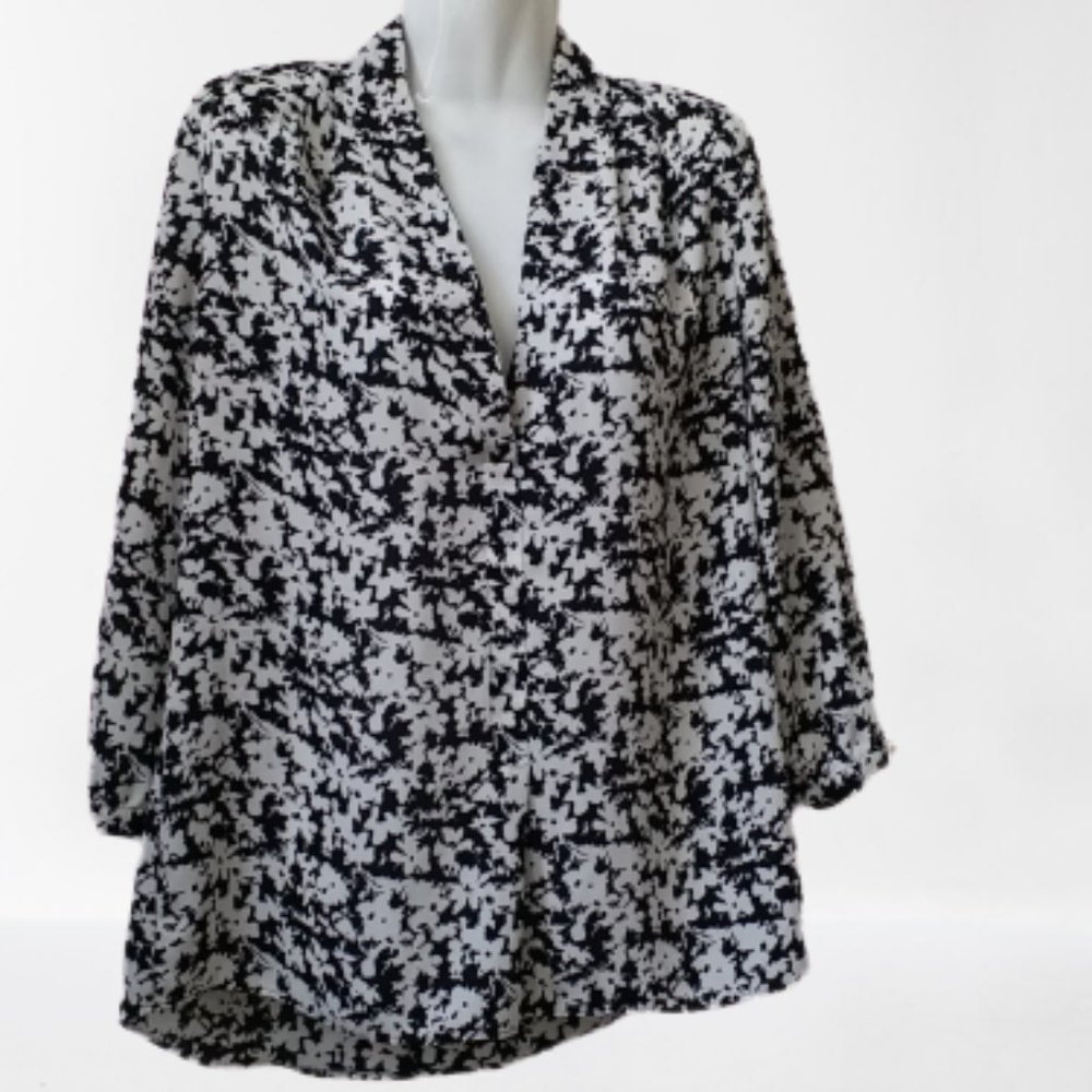 Laundry By Shelly Segal Women Blouse Top Size S Long Sleeve V-Neck Black Floral